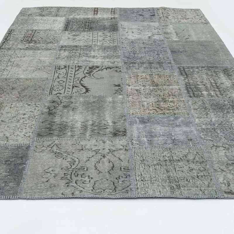 Grey, Blue Patchwork Hand-Knotted Turkish Rug - 6' 5" x 9' 10" (77" x 118") - K0018683