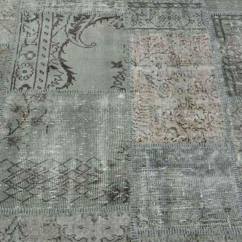 Grey, Blue Patchwork Hand-Knotted Turkish Rug - 6' 5" x 9' 10" (77" x 118") - K0018683