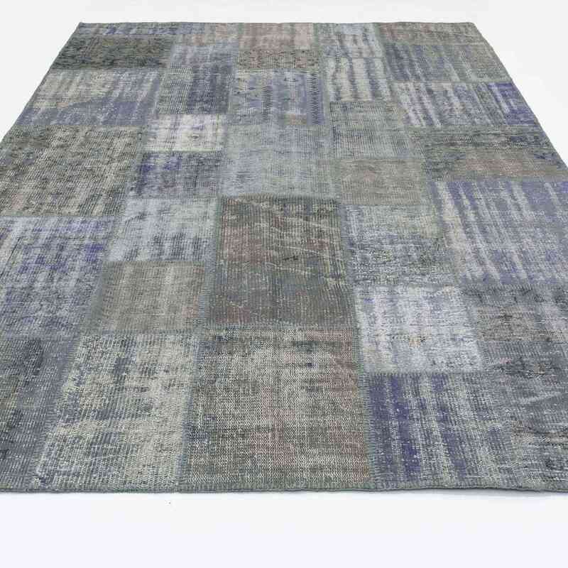 Blue, Grey Patchwork Hand-Knotted Turkish Rug - 6' 9" x 9' 11" (81" x 119") - K0018692