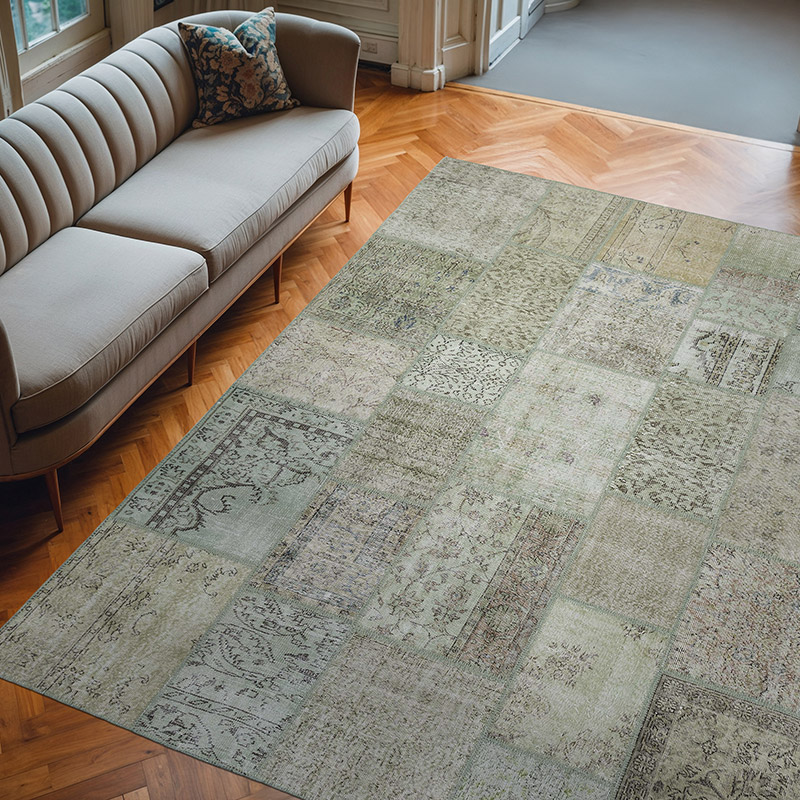Patchwork Hand-Knotted Turkish Rug - 8' 3" x 10' 2" (99" x 122") - K0018698