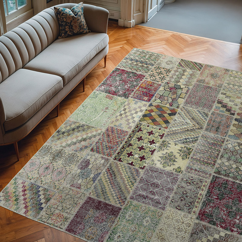 Multicolor Patchwork Hand-Knotted Turkish Rug - 7' 10" x 10'  (94" x 120") - K0018701