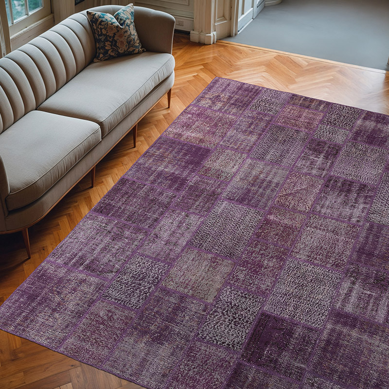 Purple Patchwork Hand-Knotted Turkish Rug - 8'  x 10' 1" (96" x 121") - K0018709