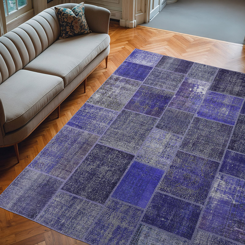 Lacivert Boyalı Patchwork Halı - 252 cm x 316 cm - K0018714