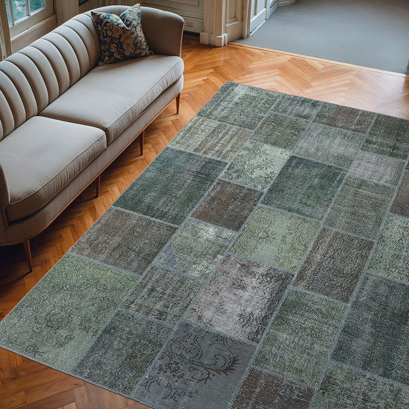 Gri Boyalı Patchwork Halı - 248 cm x 305 cm - K0018716