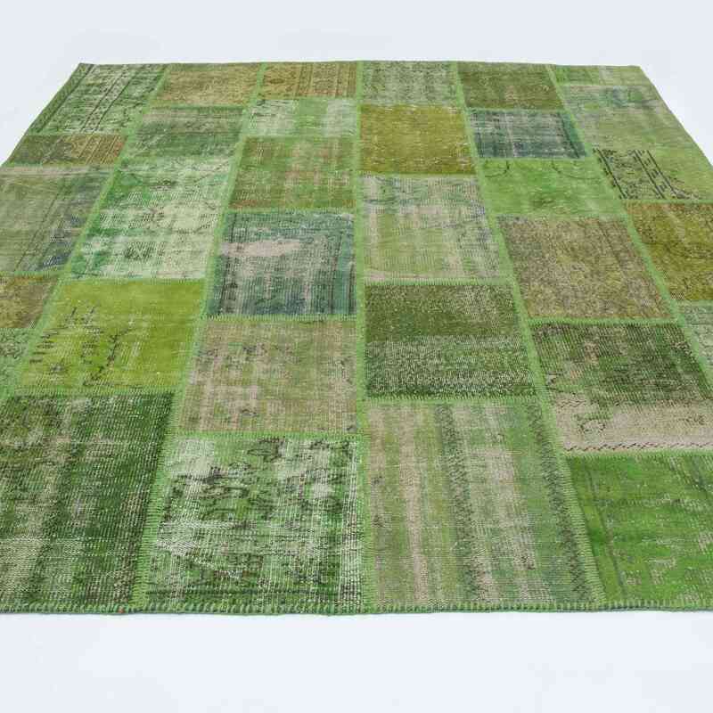 Green Patchwork Hand-Knotted Turkish Rug - 7' 11" x 9' 10" (95" x 118") - K0018718