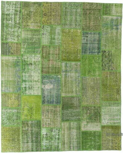 Green Patchwork Hand-Knotted Turkish Rug - 7' 11" x 9' 10" (95" x 118")