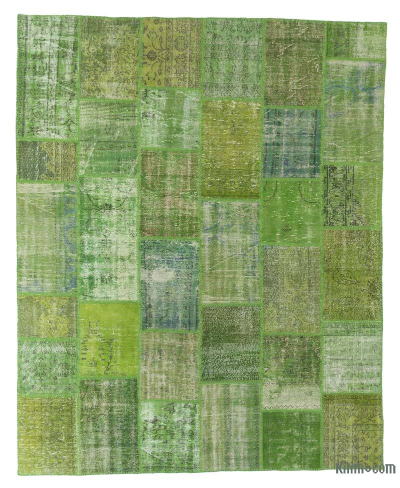 Green Patchwork Hand-Knotted Turkish Rug - 7' 11" x 9' 10" (95" x 118") - K0018718