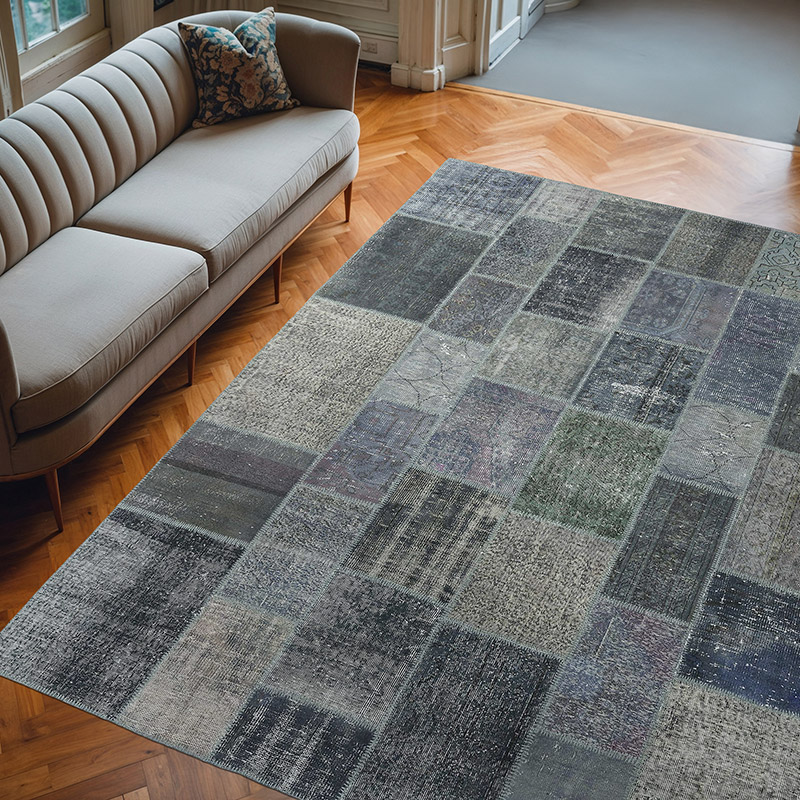Gris Alfombra De Retazos Turca Sobre-teñida - 245 cm x 300 cm - K0018721