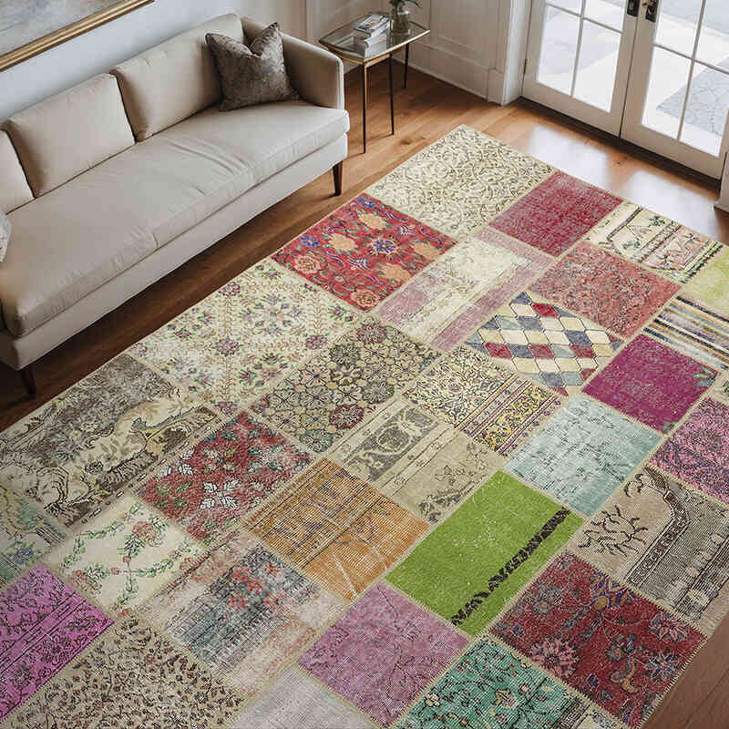 Multicolor Patchwork Hand-Knotted Turkish Rug - 8' 4" x 11' 3" (100" x 135") - K0018727