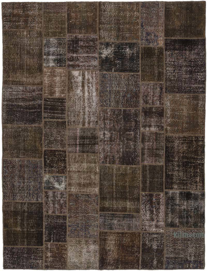 Brown Over-dyed Turkish Patchwork Rug - 8' 6" x 11' 4" (102" x 136") - K0018729
