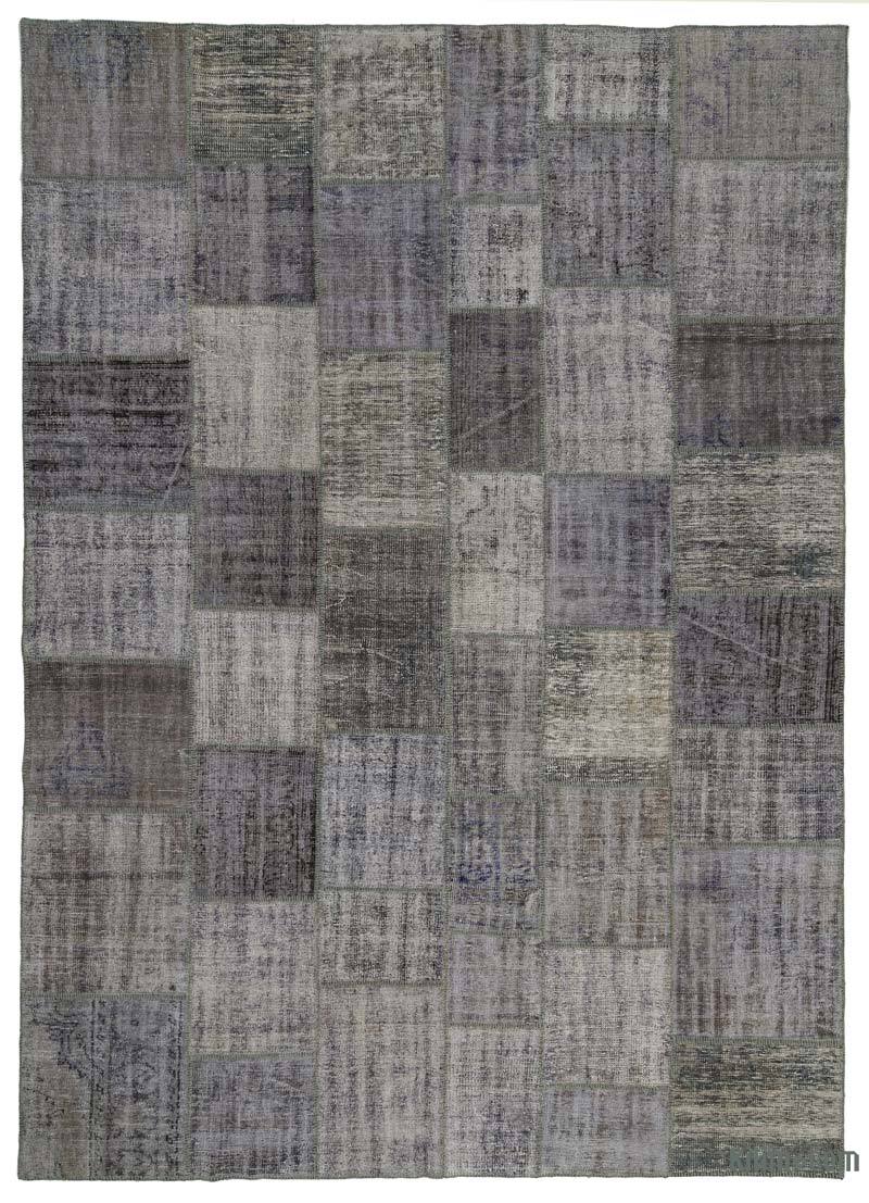 Grey Patchwork Hand-Knotted Turkish Rug - 8' 2" x 11' 6" (98" x 138") - K0018730