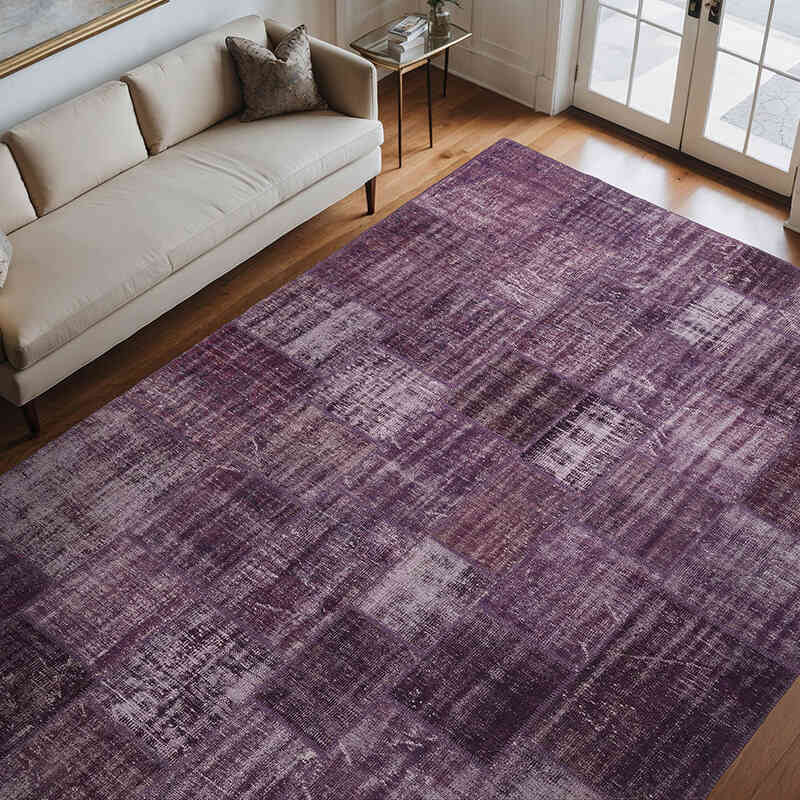 Púrpura Alfombra De Retazos Turca Sobre-teñida - 256 cm x 350 cm - K0018735