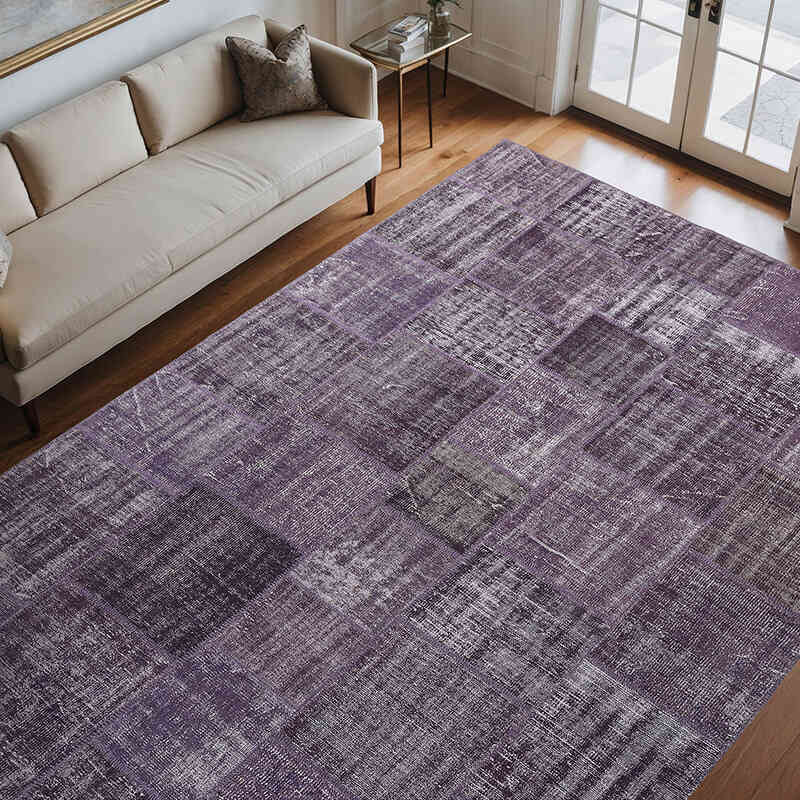 Púrpura Alfombra De Retazos Turca Sobre-teñida - 250 cm x 348 cm - K0018739