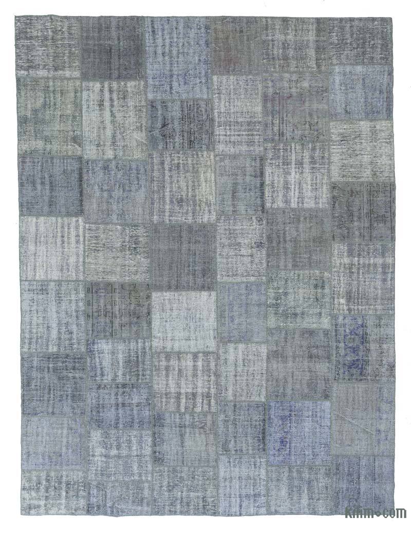 Grey, Blue Patchwork Hand-Knotted Turkish Rug - 9' 11" x 13' 2" (119" x 158") - K0018741