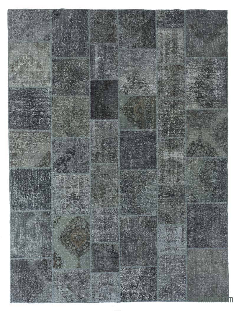 Grey Patchwork Hand-Knotted Turkish Rug - 10'  x 13' 4" (120" x 160") - K0018743