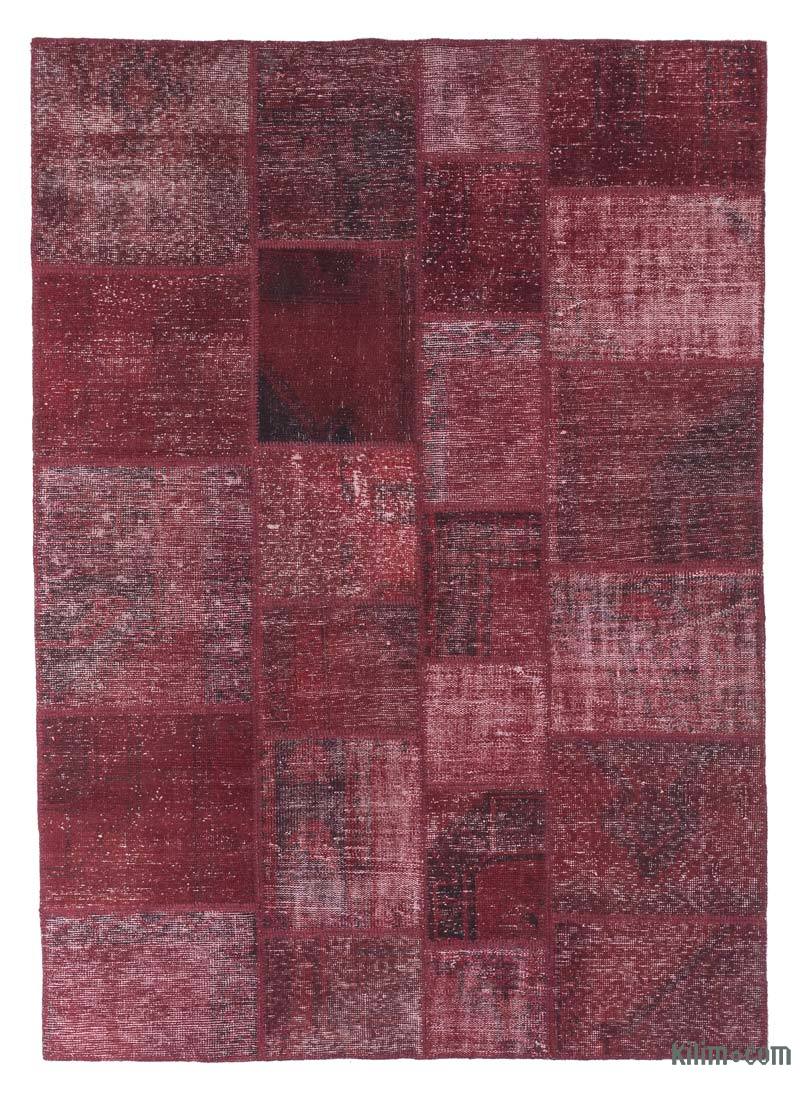 Red Patchwork Hand-Knotted Turkish Rug - 5' 10" x 8' 1" (70" x 97") - K0018767