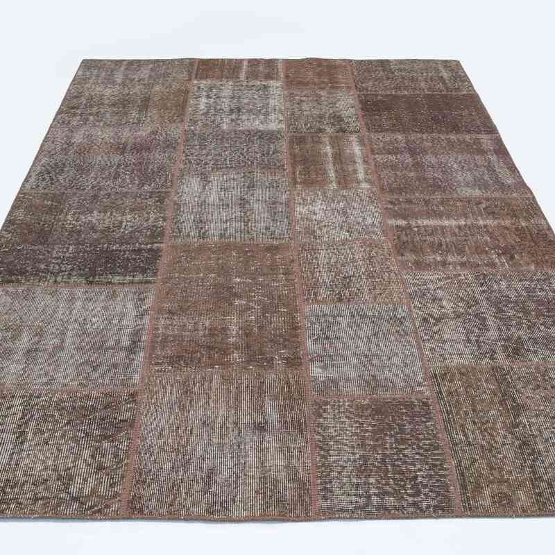 Brown Patchwork Hand-Knotted Turkish Rug - 5' 7" x 7' 10" (67" x 94") - K0018773