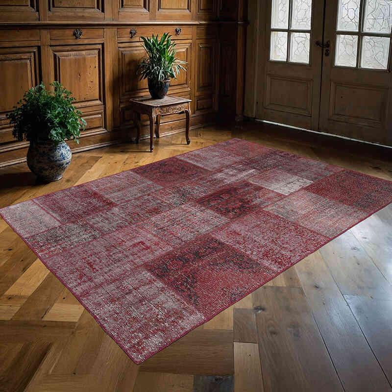 Kırmızı Boyalı Patchwork Halı - 171 cm x 240 cm - K0018775