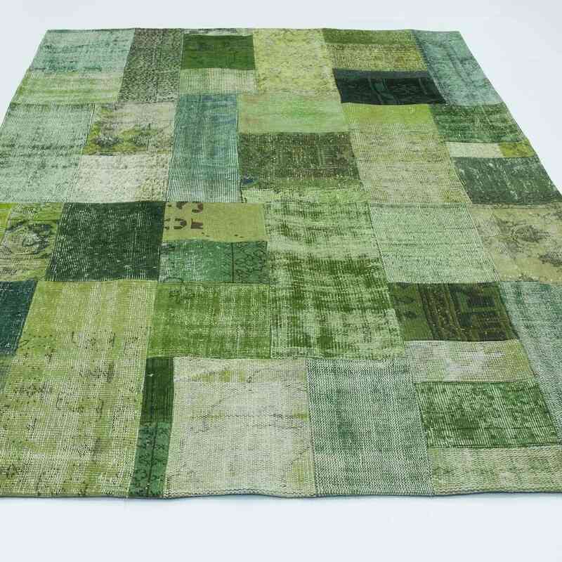 Green Patchwork Hand-Knotted Turkish Rug - 5' 8" x 7' 10" (68" x 94") - K0018777