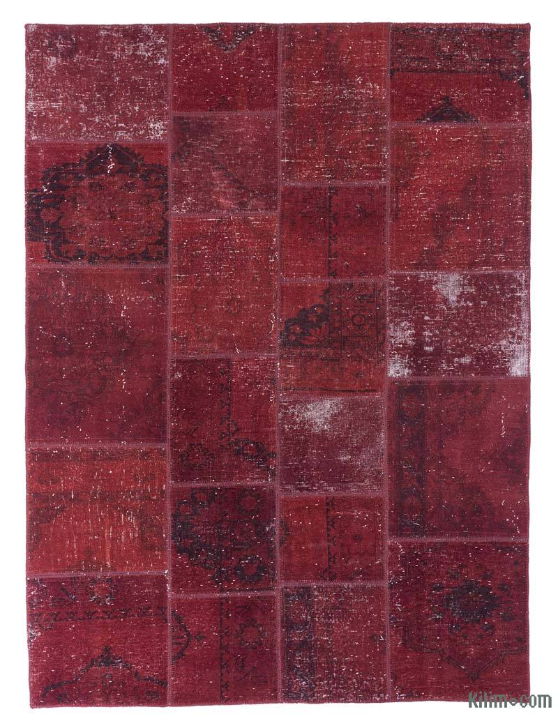 Kırmızı Boyalı Patchwork Halı - 182 cm x 244 cm - K0018779