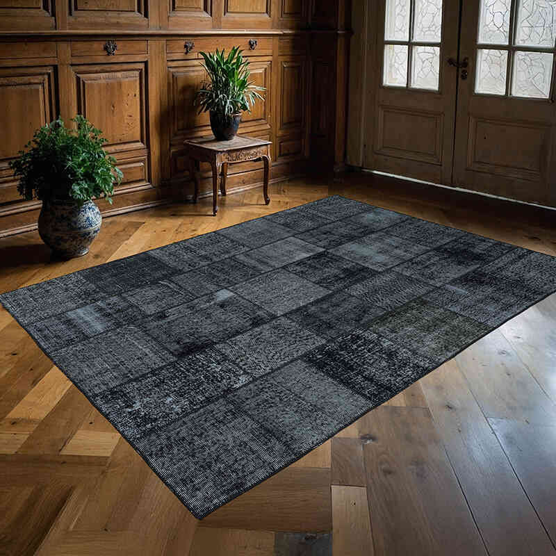 Siyah Boyalı Patchwork Halı - 175 cm x 241 cm - K0018784