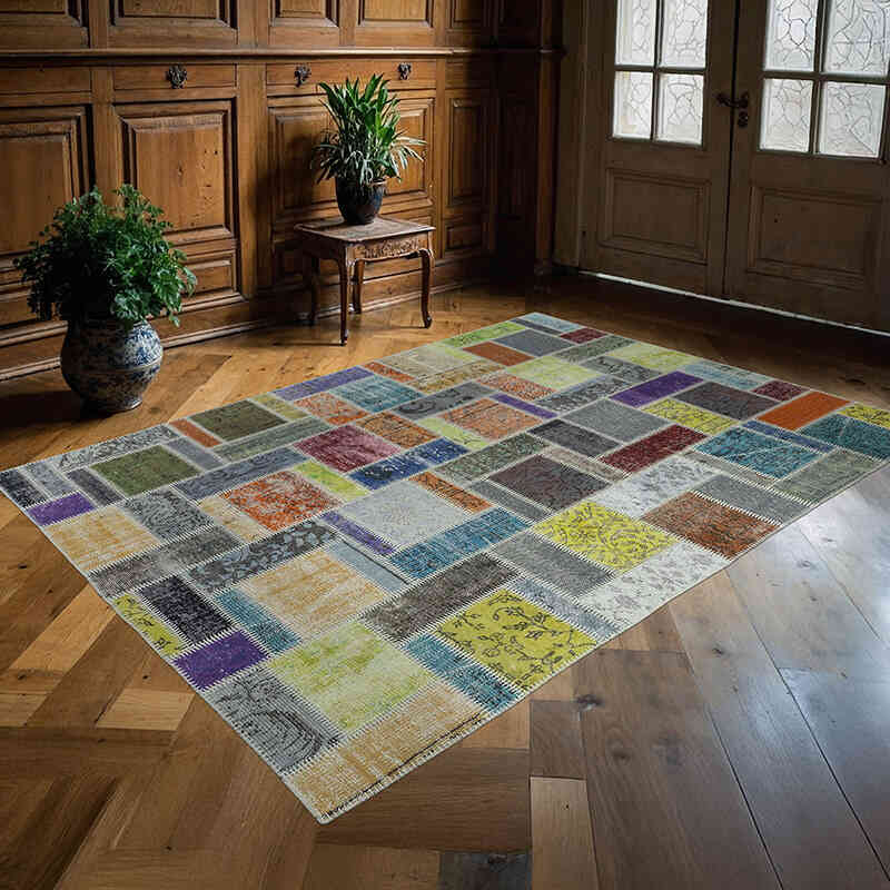 Multicolor Alfombra De Retazos Turca Sobre-teñida - 173 cm x 242 cm - K0018785
