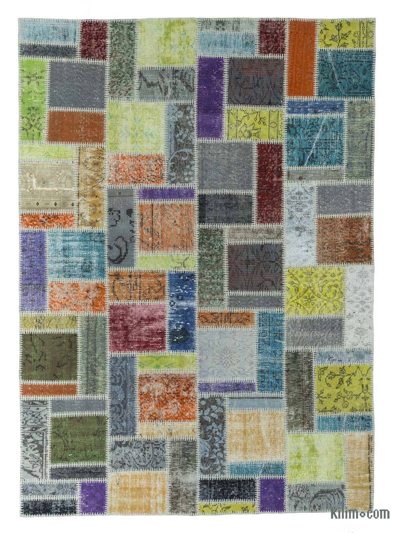 Multicolor Patchwork Hand-Knotted Turkish Rug - 5' 8" x 7' 11" (68" x 95") - K0018785