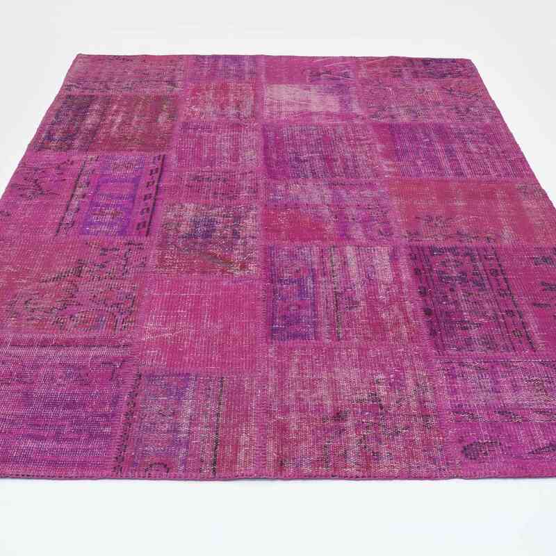 Pink, Purple Patchwork Hand-Knotted Turkish Rug - 5' 8" x 7' 10" (68" x 94") - K0018790