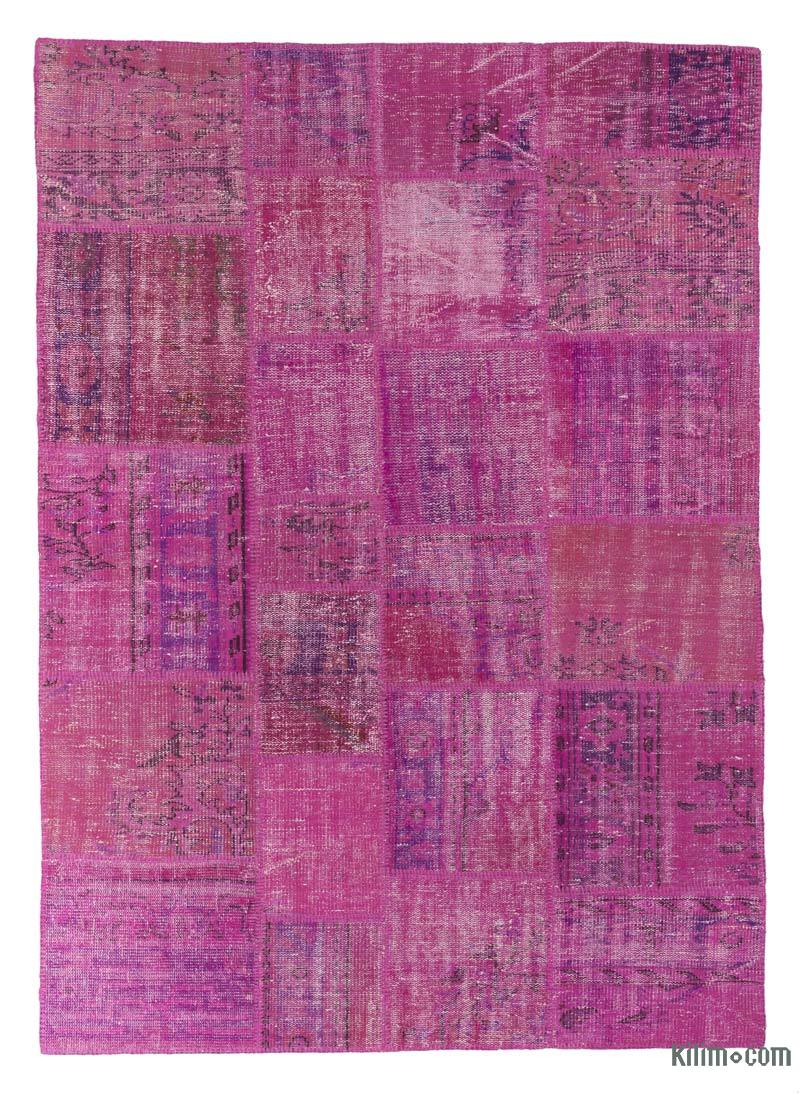 Rosado, Púrpura Alfombra De Retazos Turca Sobre-teñida - 173 cm x 240 cm - K0018790