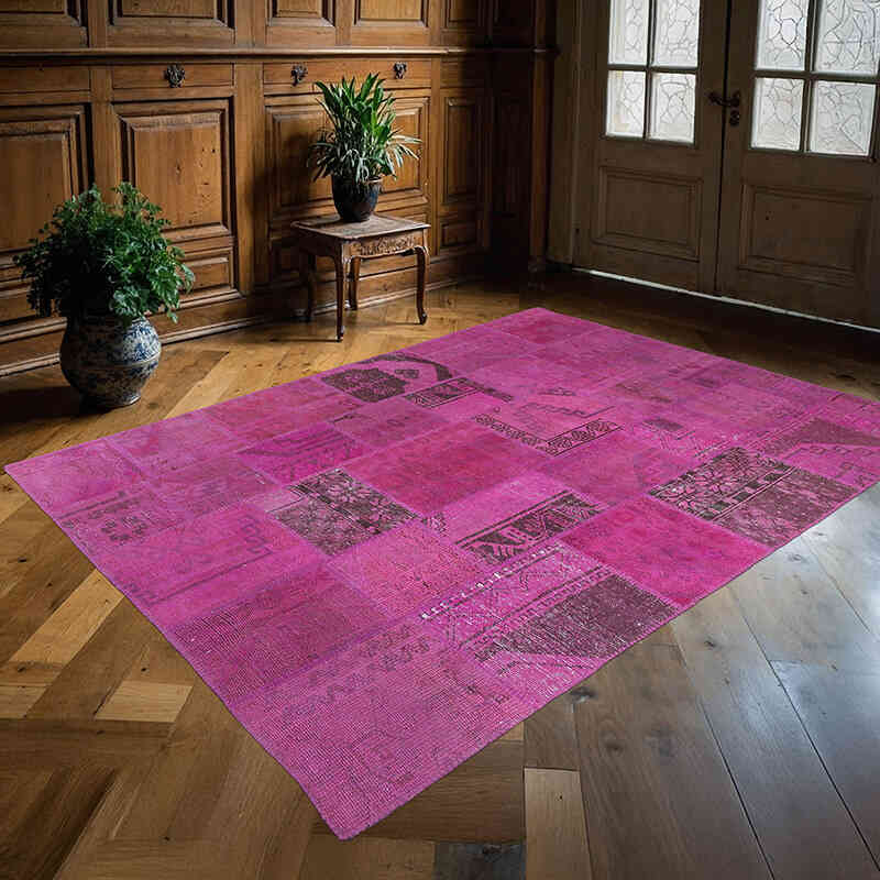 Pembe Boyalı Patchwork Halı - 178 cm x 240 cm - K0018791