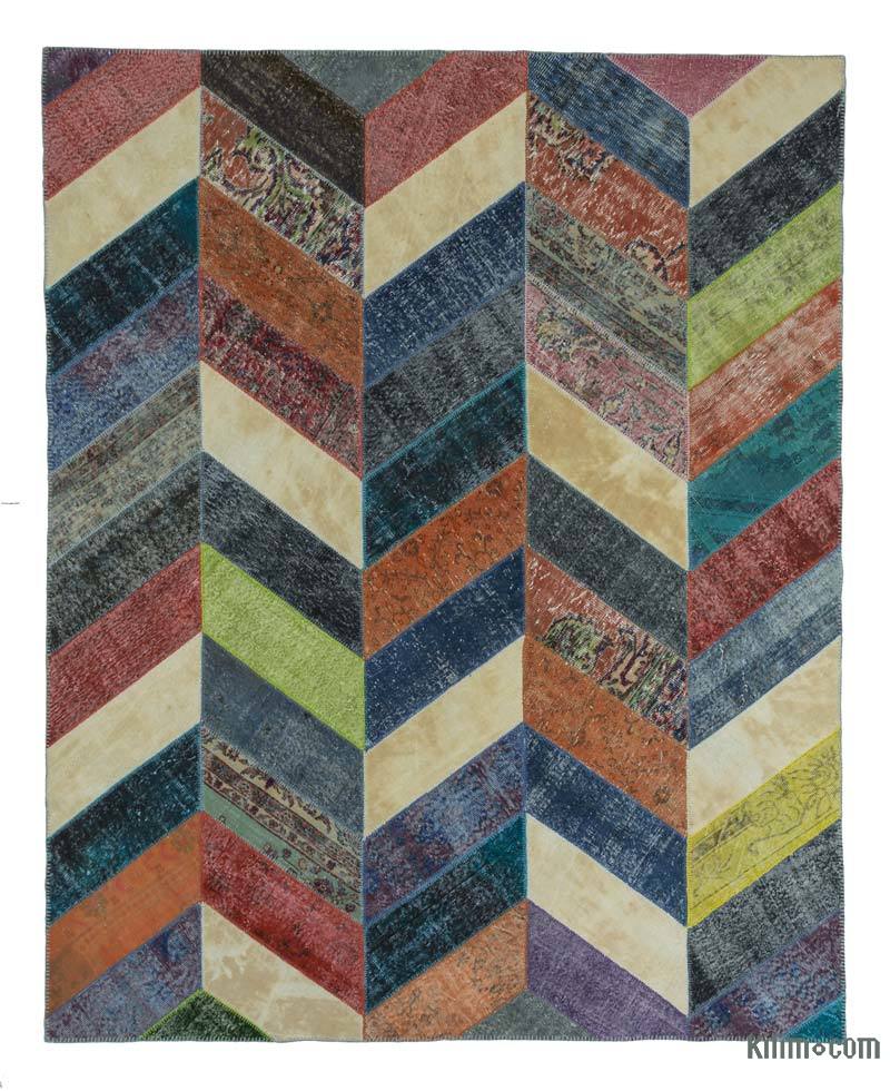 Multicolor Patchwork Hand-Knotted Turkish Rug - 8' 1" x 10' 1" (97" x 121") - K0020185