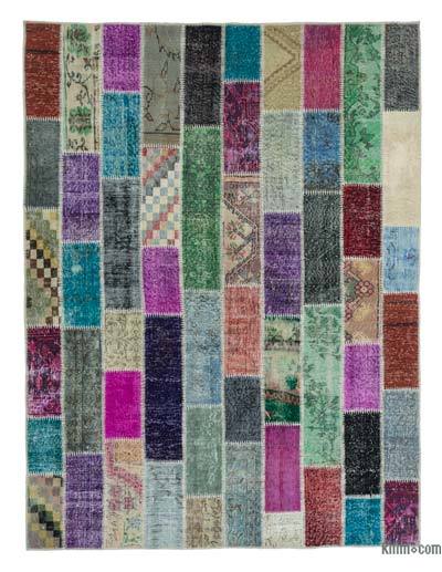 Multicolor Patchwork Hand-Knotted Turkish Rug - 6' 2" x 8' 1" (74" x 97")