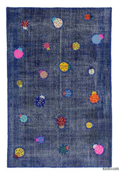 Azul Oscuro Alfombra De Retazos Turca Sobre-teñida - 159 cm x 242 cm