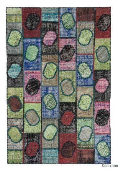 Multicolor Patchwork Hand-Knotted Turkish Rug - 5' 1" x 8' 1" (61" x 97")