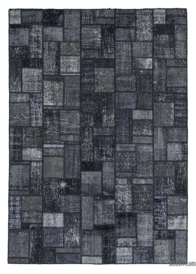 Black Patchwork Hand-Knotted Turkish Rug - 6' 9" x 9' 9" (81" x 117")