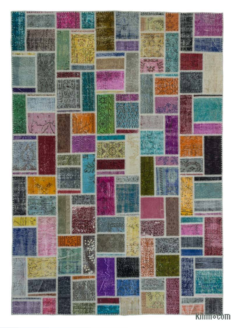 Multicolor Patchwork Hand-Knotted Turkish Rug - 6' 9" x 9' 9" (81" x 117") - K0020262