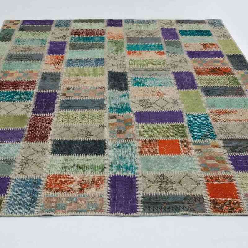 Multicolor Patchwork Hand-Knotted Turkish Rug - 5' 11" x 7' 11" (71" x 95") - K0020267