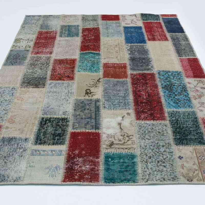 Multicolor Patchwork Hand-Knotted Turkish Rug - 4' 10" x 7' 7" (58" x 91") - K0020269