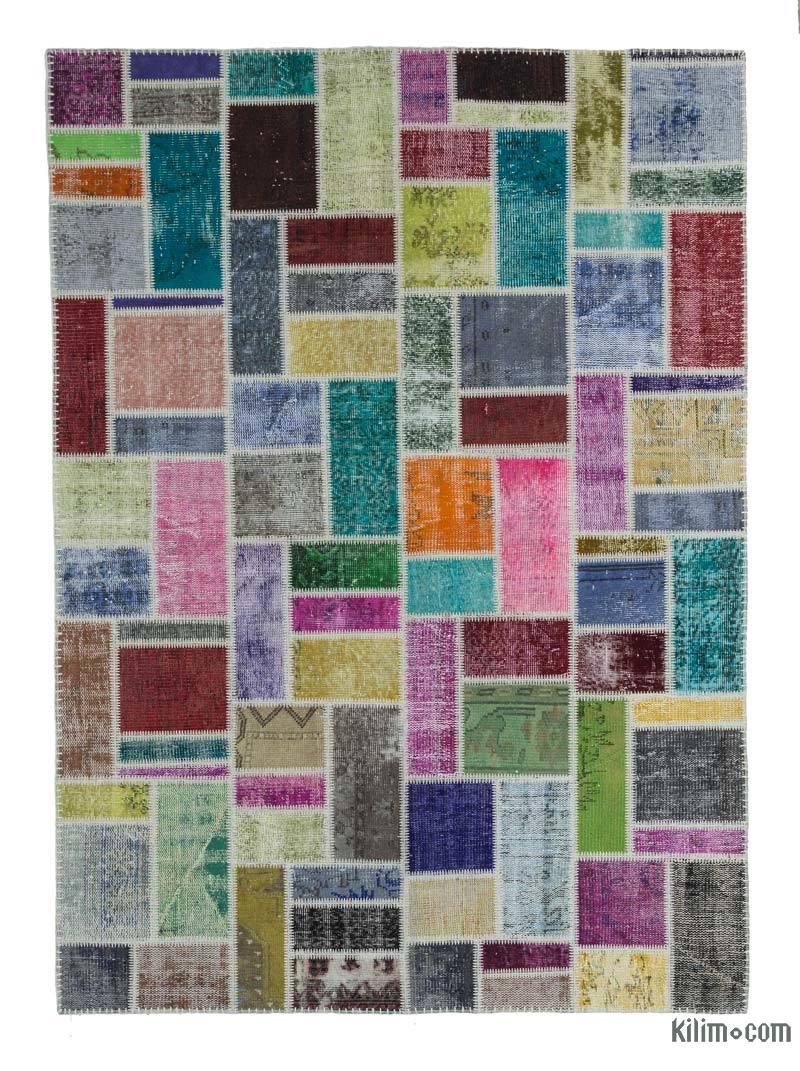 Multicolor Patchwork Hand-Knotted Turkish Rug - 5' 8" x 7' 10" (68" x 94") - K0020276