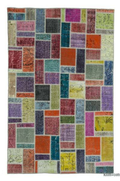 Multicolor Patchwork Hand-Knotted Turkish Rug - 5' 5" x 8' 6" (65" x 102")