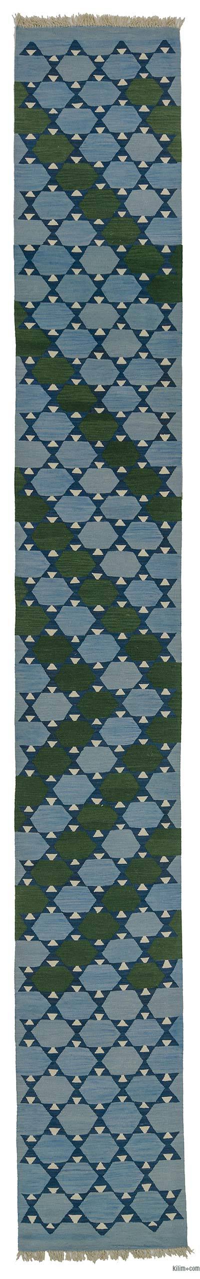 Lacivert, Yeşil Yeni Kök Boya Yolluk Kilim