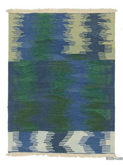 Azul Oscuro, Verde Nueva Alfombra Turca Kilim