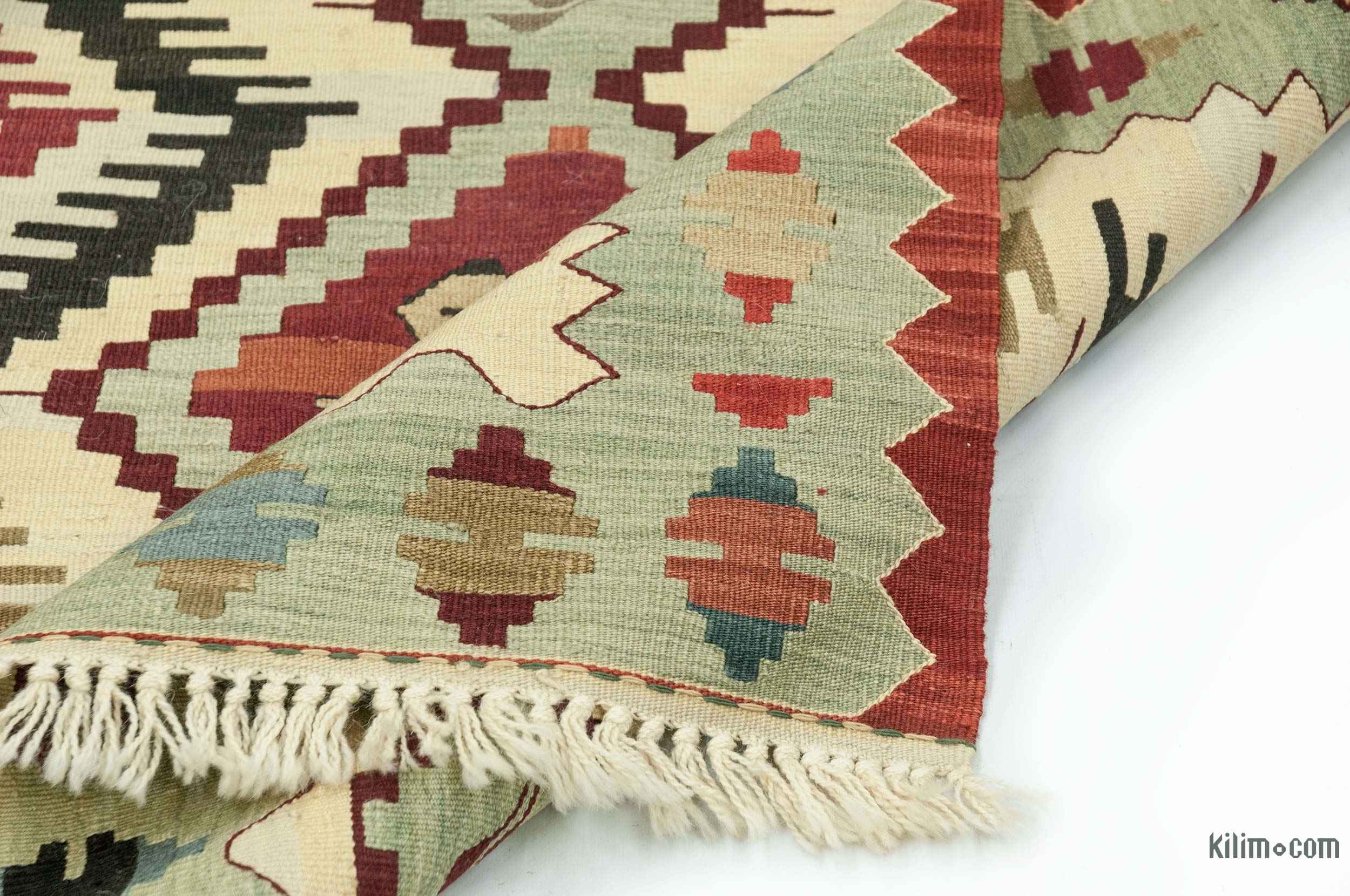 Beige, Green New Handwoven Turkish Kilim Rug - 3' 1