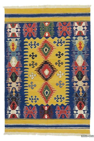 Yellow, Blue New Handwoven Turkish Kilim Rug