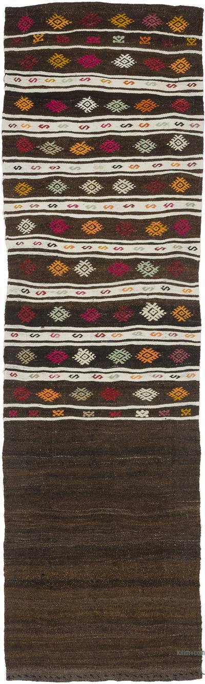 Brown Vintage Turkish Kilim Runner - 2' 4" x 8' 2" (28" x 98")