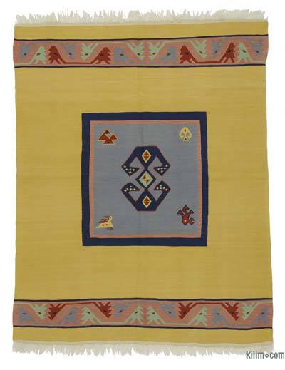Yellow New Turkish Kilim Rug - 5' 6" x 6' 11" (66" x 83")