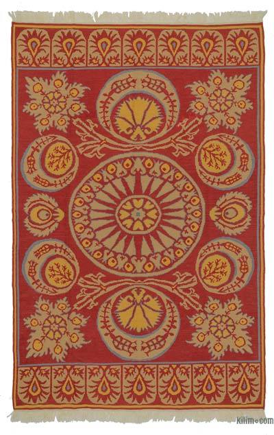Red New Turkish Kilim Rug - 6' 5" x 9' 11" (77" x 119")