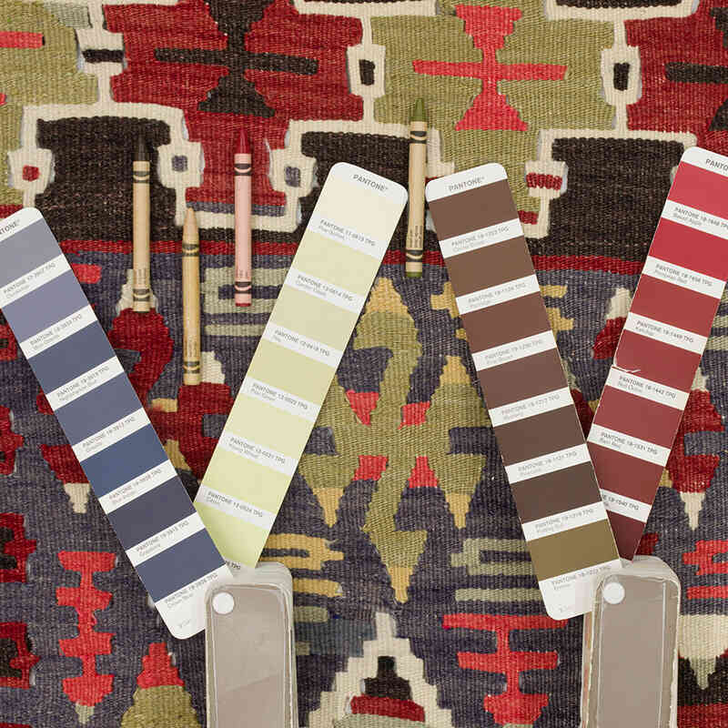 Rojo, Azul claro Alfombra Vintage Esme Kilim - 162 cm x 365 cm - K0027361