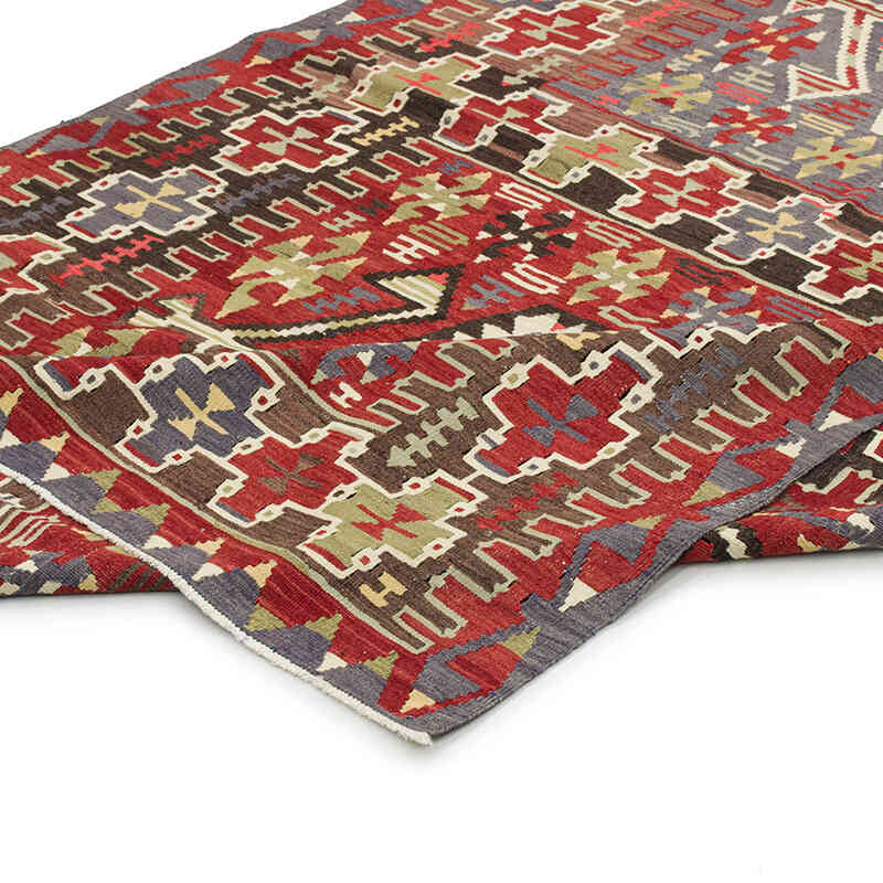 Rojo, Azul claro Alfombra Vintage Esme Kilim - 162 cm x 365 cm - K0027361