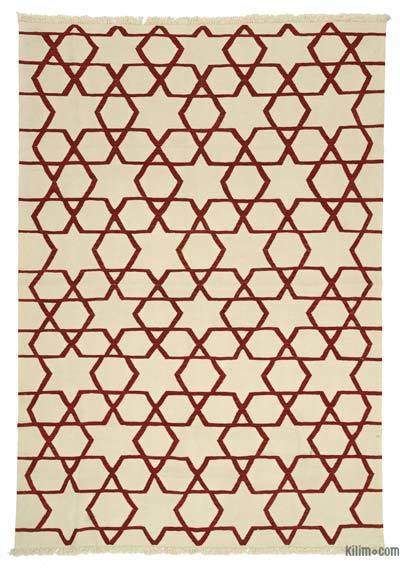 Beige, Rojo Nueva Alfombra Turca Kilim